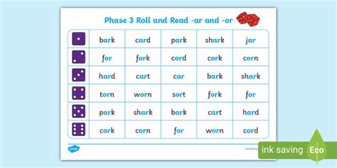 Phase Ar And Or Phoneme Roll And Read Mat Twinkl