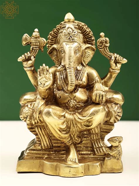 Raja Ganesha Statue In Brass Handmade Made In India Exotic