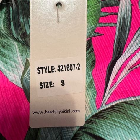 Beach Joy Bikini Swim Neon Pink Tropical Print Plunging Neck One