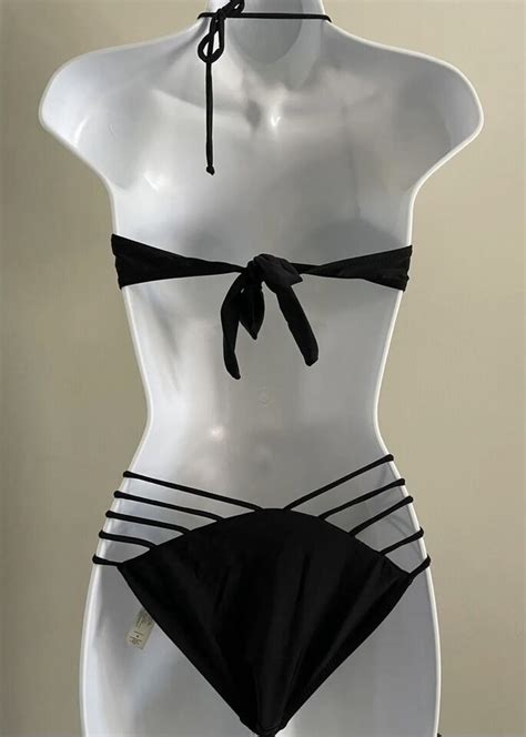 Vtg Victorias Secret Bikini Sexy Set Black String Swim Strappy Archive