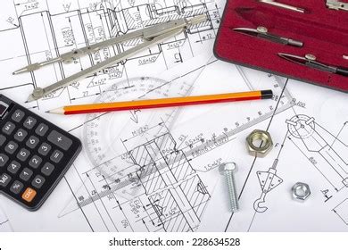 Mechanical Parts Drawing By Designer Technical Stock Photo 228634528 ...