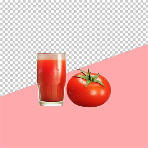 Premium Psd Tomato Juice In Glass Next To Ripe Tomato Isolated Object