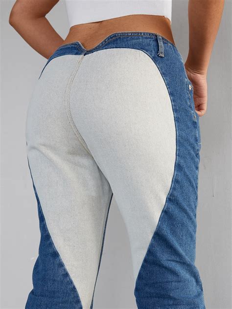 Heart Patched High Waisted Flare Jeans Blue S In Flare Jeans