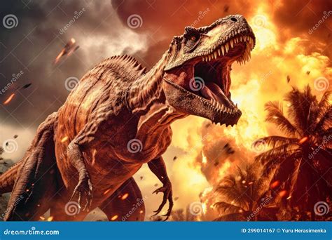 A Terrible Dinosaur Tyrannosaurus T Rex With An Open Huge Mouth And