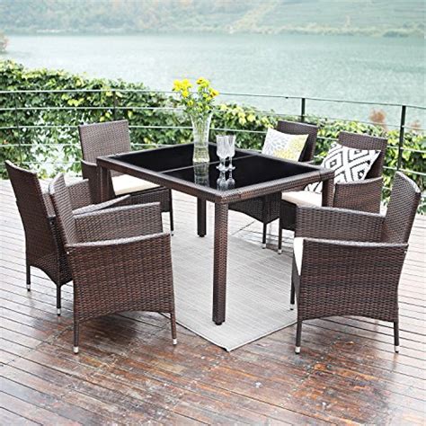 Wisteria Lane Outdoor Wicker Dining Set, 7 Piece Patio Dinning Table ...