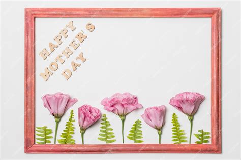 Free Photo Frame With Fresh Flowers And Plants Near Happy Mothers Day