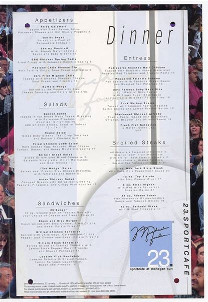 Lot Detail - Michael Jordan Restaurant Menu