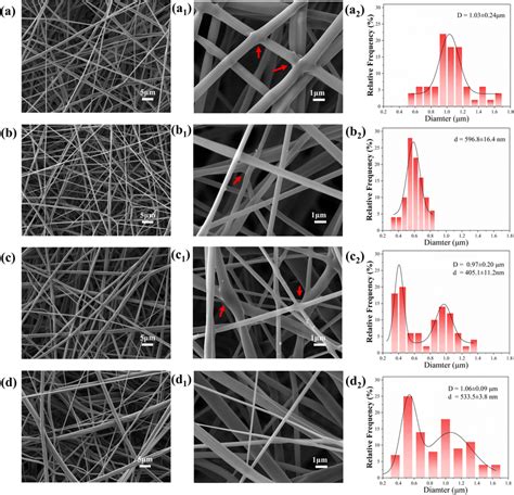 Sem Images And Fiber Diameter Distribution Diagrams Of A M 1 B