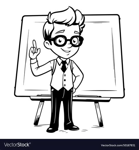 Black and white cartoon of teacher or professor Vector Image