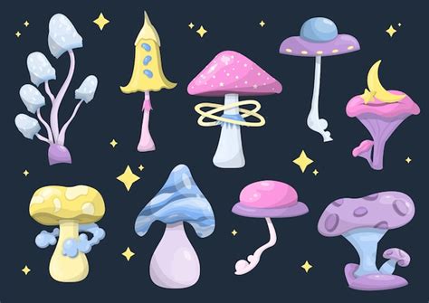 Premium Vector Set Of Vector Magic Mushrooms Space Cartoon Mushrooms