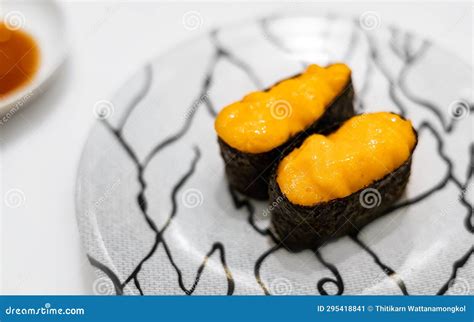 Uni Sushi Traditional Food In Japanese Restaurant Uni Sea Urchin