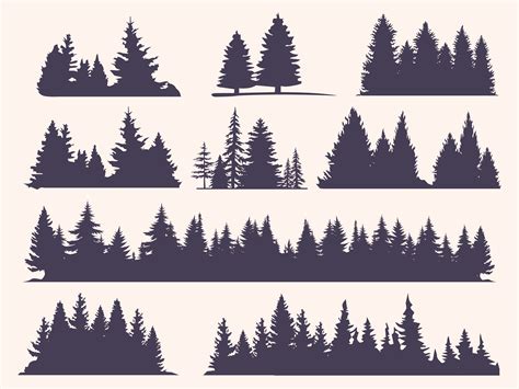 Pine Coniferous Trees Silhouettes Set Graphic By Phoenixvectorart · Creative Fabrica