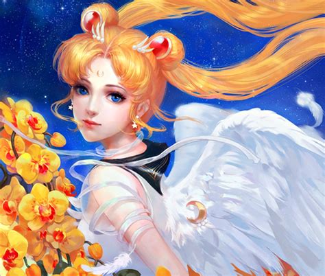 Sailor Moon Anime Series Blonde Girl Flower Beautiful Usagi