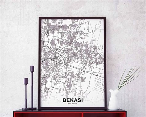 BEKASI Indonesia Map Poster Black White Hometown City Print - Etsy ...