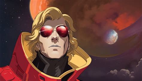 Char Aznable Slim Attractive Man With Shoulder Length Blonde Hair Aviator Sunglasses Red