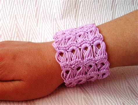 Crochet CUFF BRACELET Lace Wrist Cuff Handmade Jewelry With Buttons