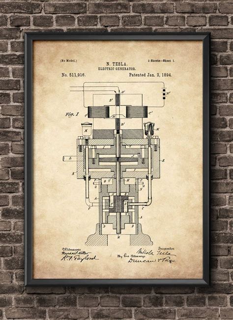 Tesla Electric Generator Patent Wall Art Poster 1894. Tesla Design ...