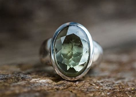 Moldavite Ring 85 Silver And Moldavite Full Faceted Mens Ring Etsy