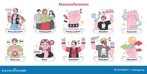 Nonconformism Set Flat Vector Illustration Stock Illustration