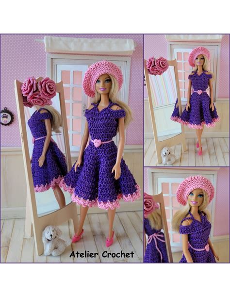 Robe Ceinture Et B Ret Patron Pdf De Crochet Pour Poup E Barbie