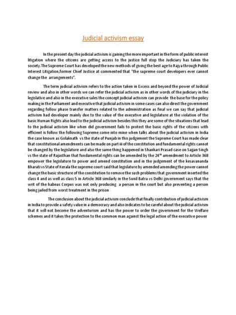 Judicial Activism Essay Pdf Supreme Court Of India Judiciaries