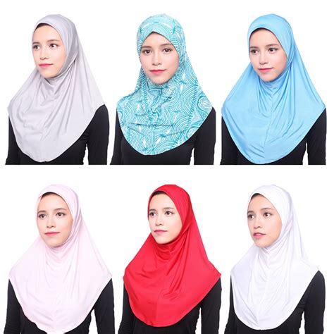 One Piece Amira Hijab Muslim Women Print Head Scarf Wrap Shawl Pull On