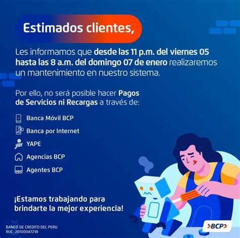 BCP suspenderá servicios días y horarios en que no funcionará Yape