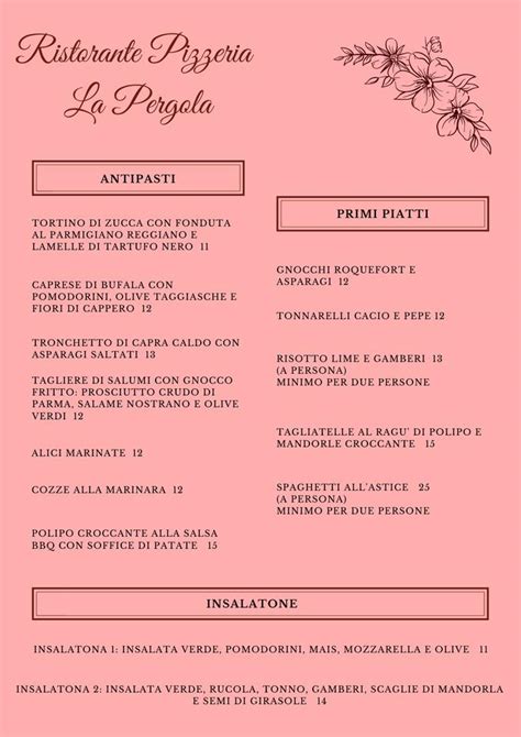 Menu Da Ristorante La Pergola Badile