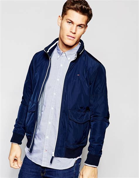 Tommy Hilfiger Lightweight Jacket With Zip Up Hood In Blue For Men