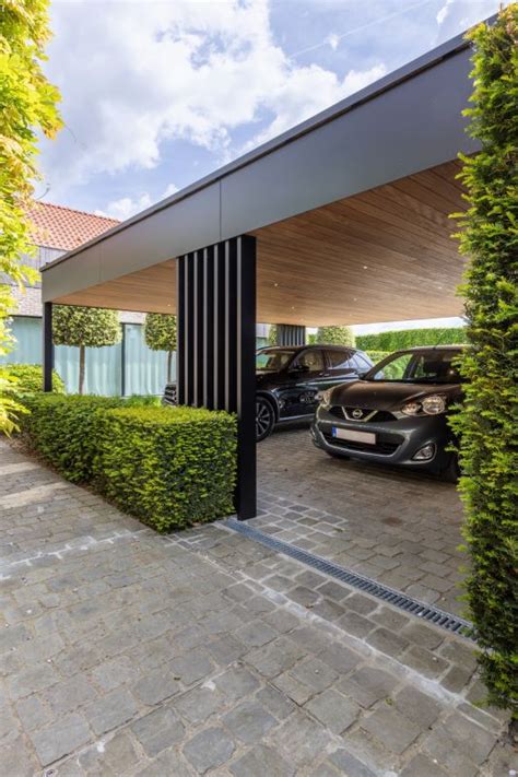 carport modern met hout en trespa Gevel woning Carport ideeën