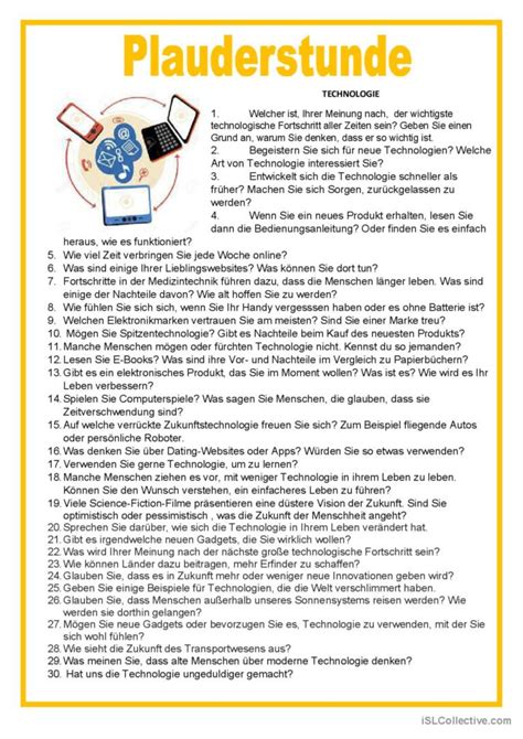 Plauderstunde Technologie English ESL Worksheets Pdf Doc