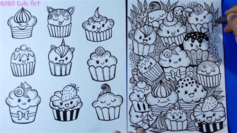 Doodle For Beginners Cute Cupcakes Drawing Doodle Art Youtube