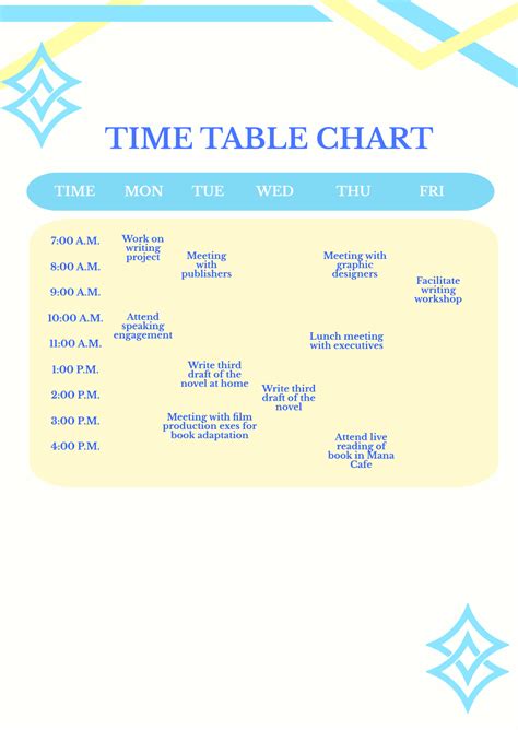 FREE Time Table Chart Templates & Examples - Edit Online & Download ...