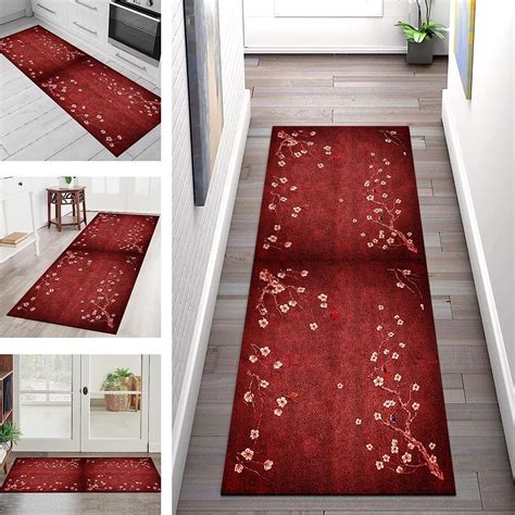 Rug Runner Kitchen Non Slip Carpet Runners Hallway Red Abstract