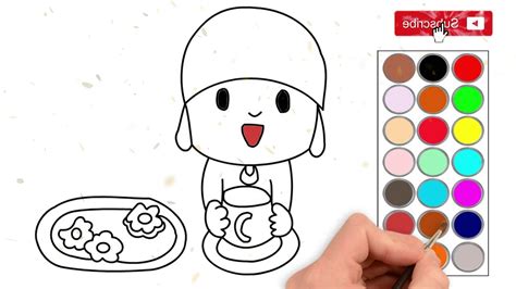 Como Dibujar Y Colorear A Pocoyo Tomando Cafe Con Galletas Dibujos