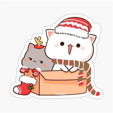 "Mochi Mochi Peach Cat - Peach and Goma Christmas" Sticker for Sale by ...