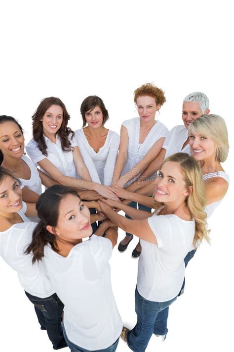 Happy Female Models Joining Hands Circle Stock Photos Free Royalty