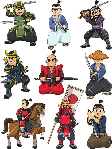 Japanese Samurai Wearing Straw Hat Cartoon Vector Clipart FriendlyStock