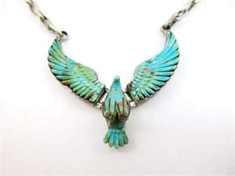 Signed B Sterling And Turquoise Eagle 21 Necklace Turquoise Sterling