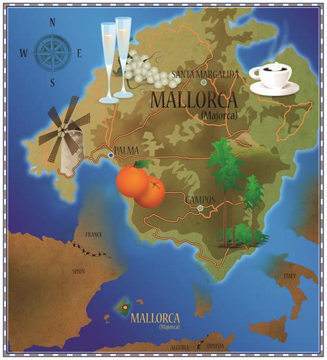 Map of the Island of Mallorca. | Mallorca, Mario characters, Illustration