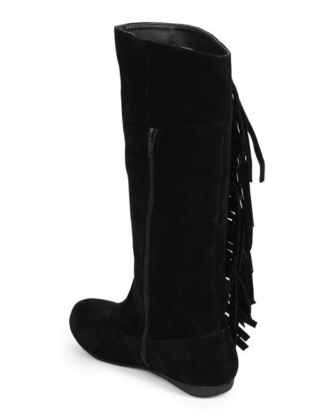 New Women Liliana Rileigh2 Suede Knee High Vertical Fringe Flat Riding