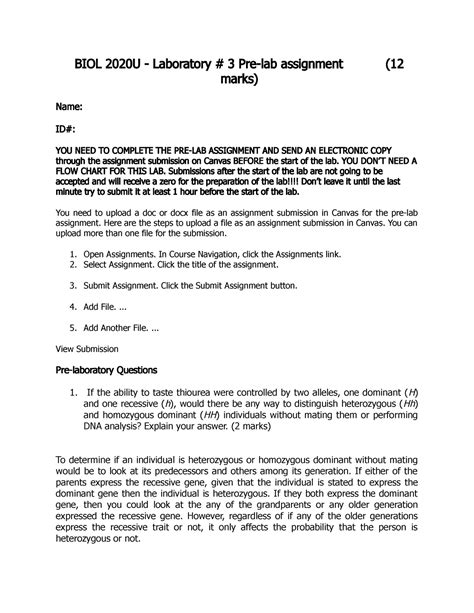 Genetics Prelab 3 Copy The Third Pre Lab Assignment Biol 2020 U Laboratory 3 Pre Lab