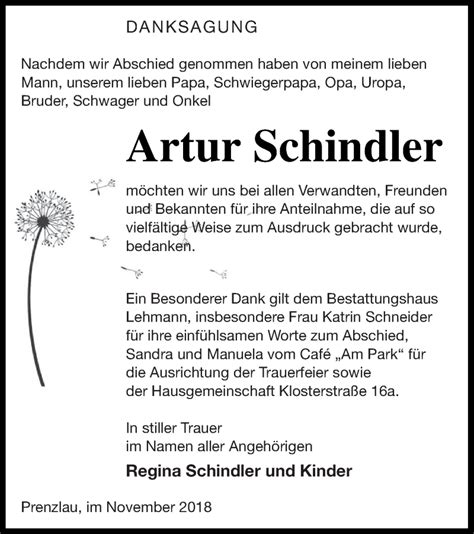 Traueranzeigen Von Artur Schindler Trauer Nordkurier