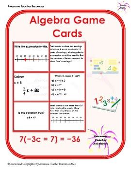 Algebra Game Cards by Awesome Teacher Resources | TpT