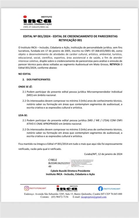 Instituto INCA Retifica O Edital De Credenciamento De Pareceristas