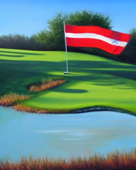 Oil Painting Of Golf Course Flag Oil Painting Stable Diffusion