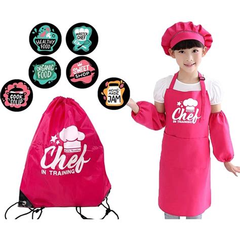 Pink Kids Kitchen Apron Set W Bag And 6 Achievement Button Pins