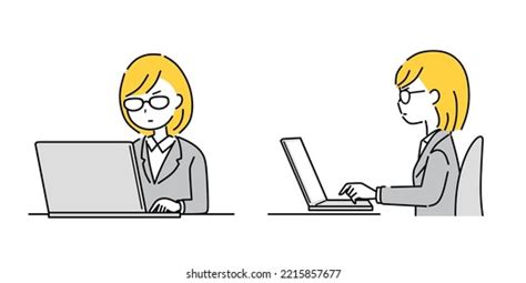 Illustration Business Woman Glasses Who Operates Stock Vector Royalty