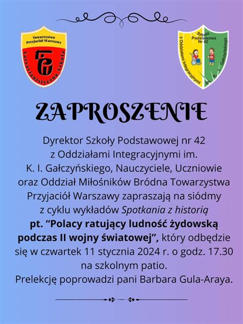 Wyk Ad Spotkanie Z Histori Pt Polacy Ratuj Cy Ludno Ydowsk