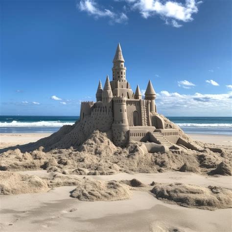 Castillo De Arena En La Playa Con Un Cielo Azul En El Fondo Ai